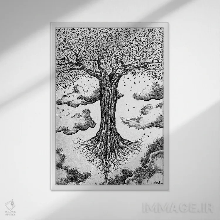 تابلو دکوراتیو درخت مقدس اثر جری لی کرک - نمای قابدار سفید