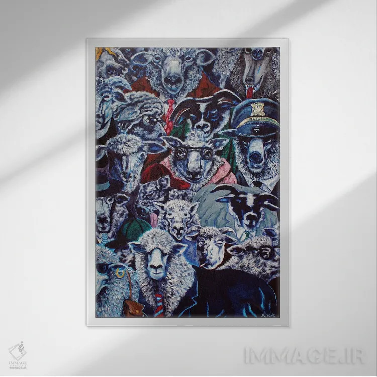 تابلو دکوراتیو گوسفندان اثر جری لی کرک - نمای قابدار سفید