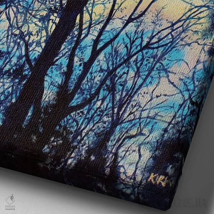 تابلو دکوراتیو درختان غروب اثر جری لی کرک - نمای نزدیک بافت بوم