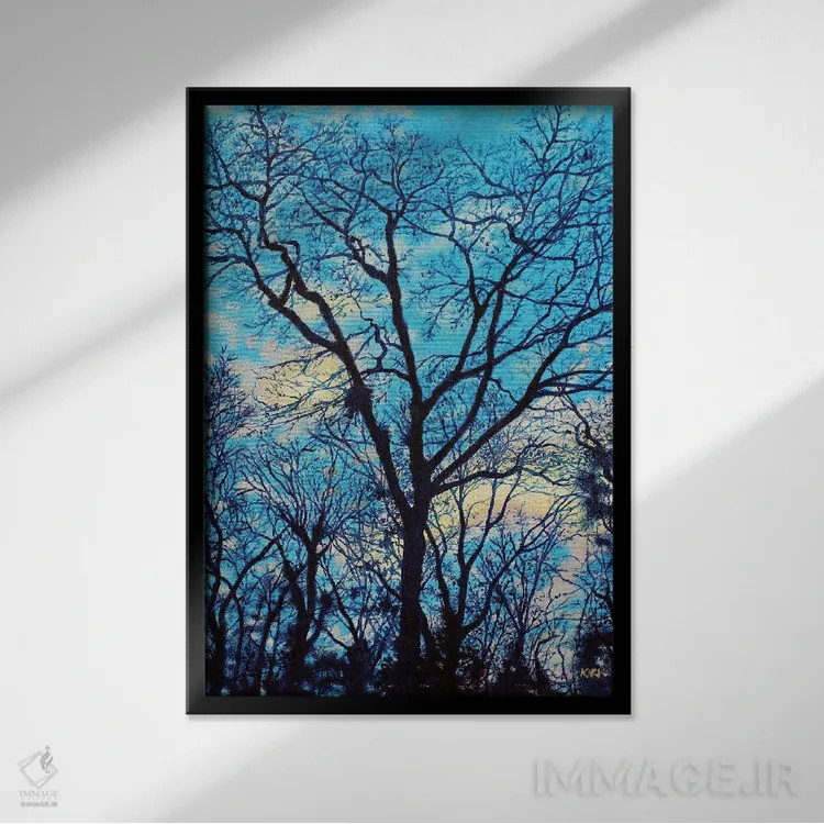 تابلو دکوراتیو درختان غروب اثر جری لی کرک - نمای قابدار مشکی