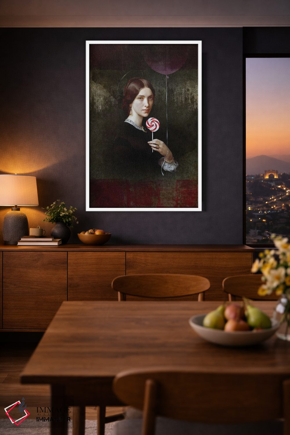 تابلو دکوراتیو پرتره زن با آب نبات و بادکنک اثر خوزه لوئیس گوئررو - D3W