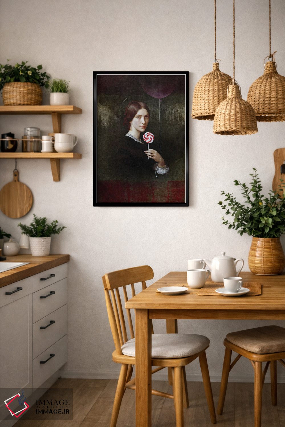 تابلو دکوراتیو پرتره زن با آب نبات و بادکنک اثر خوزه لوئیس گوئررو - D6B