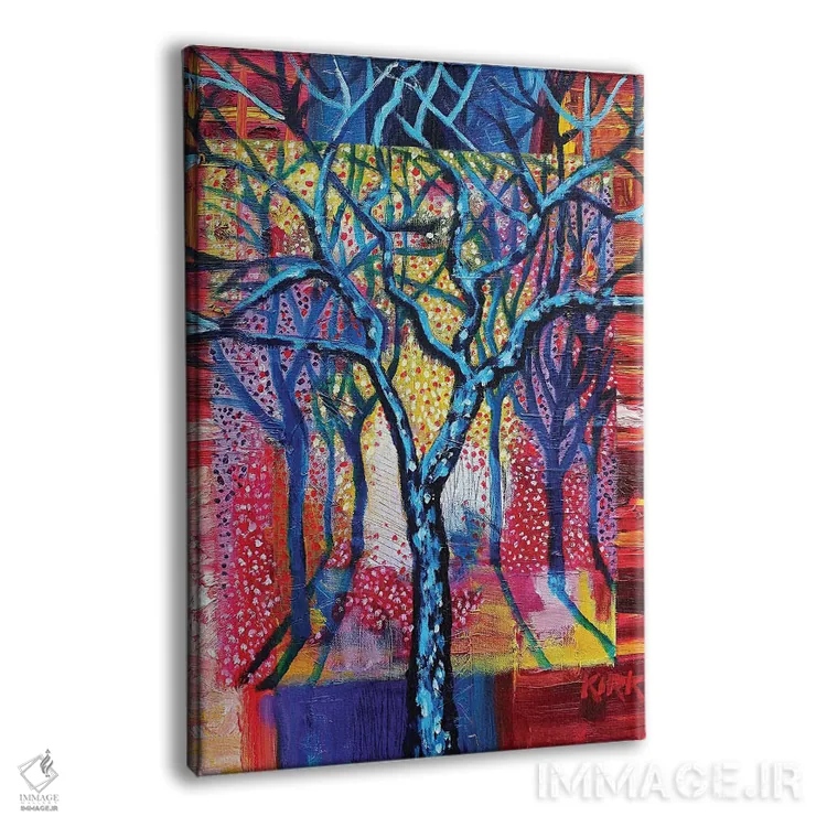 تابلو دکوراتیو درختان آبی در منظره انتزاعی اثر جری لی کرک - نمای پرسپکتیو محصول