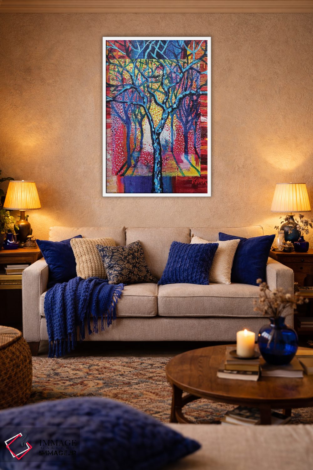 تابلو دکوراتیو درختان آبی در منظره انتزاعی اثر جری لی کرک - D4W