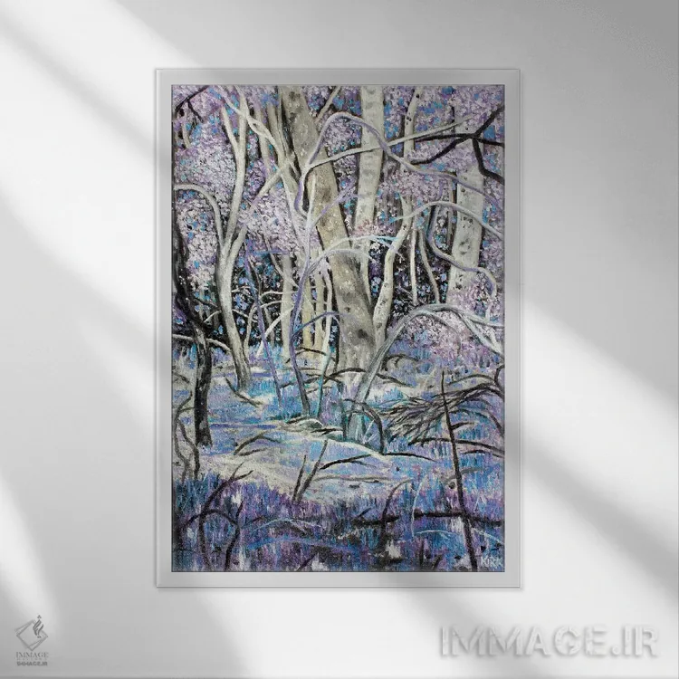 تابلو دکوراتیو جنگل اسطوخودوس اثر جری لی کرک - نمای قابدار سفید