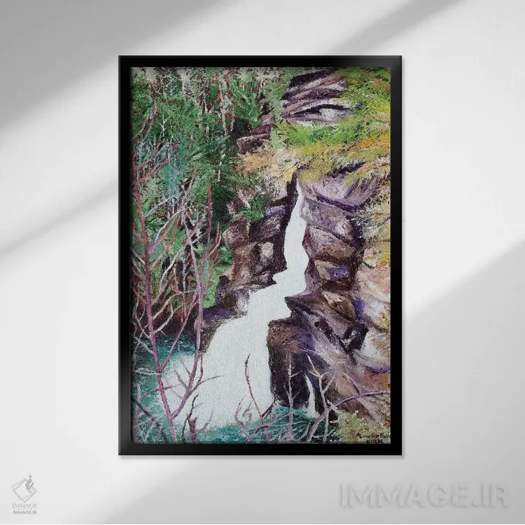 تابلو دکوراتیو آبشار لینویل اثر جری لی کرک - نمای قابدار مشکی