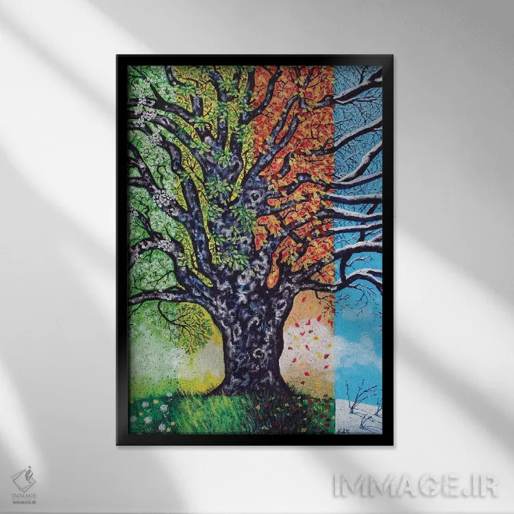 تابلو دکوراتیو درختی برای همه فصل ها اثر جری لی کرک - نمای قابدار مشکی