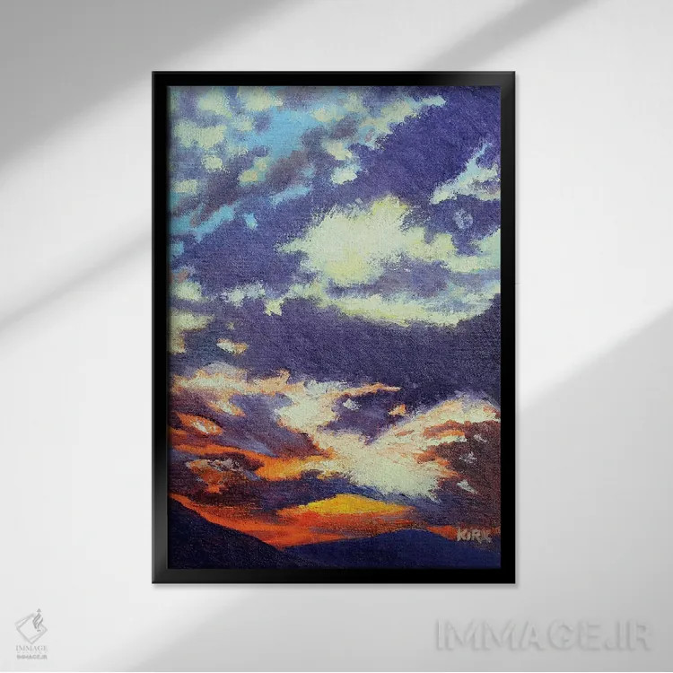 تابلو دکوراتیو غروب کوهستان اثر جری لی کرک - نمای قابدار مشکی