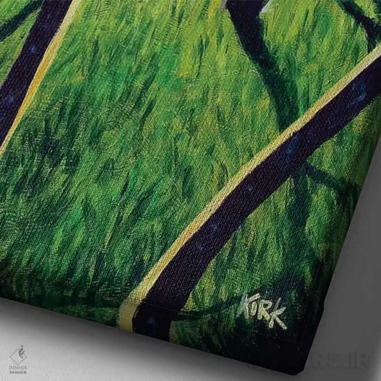 تابلو دکوراتیو طلوع خورشید بر فراز کوهستان اثر جری لی کرک - نمای نزدیک بافت بوم