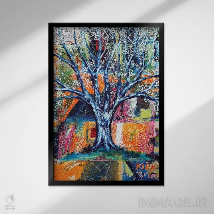 تابلو دکوراتیو درخت بهاری اثر جری لی کرک - نمای قابدار مشکی