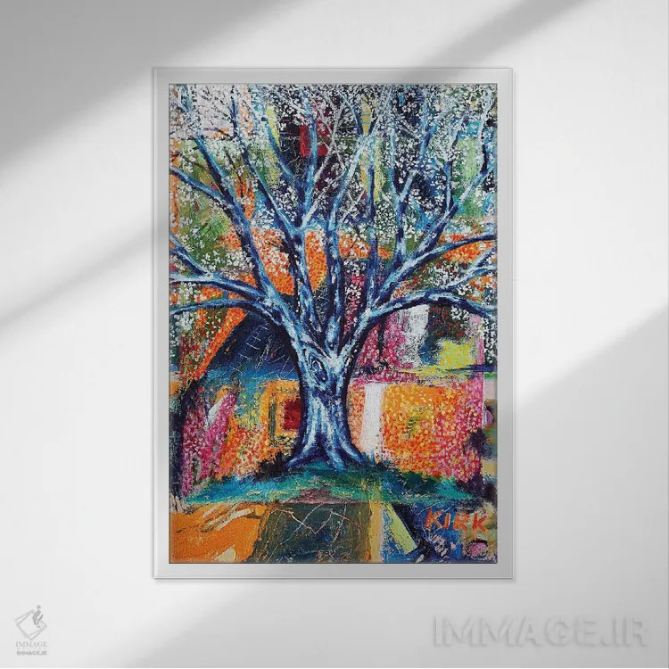 تابلو دکوراتیو درخت بهاری اثر جری لی کرک - نمای قابدار سفید