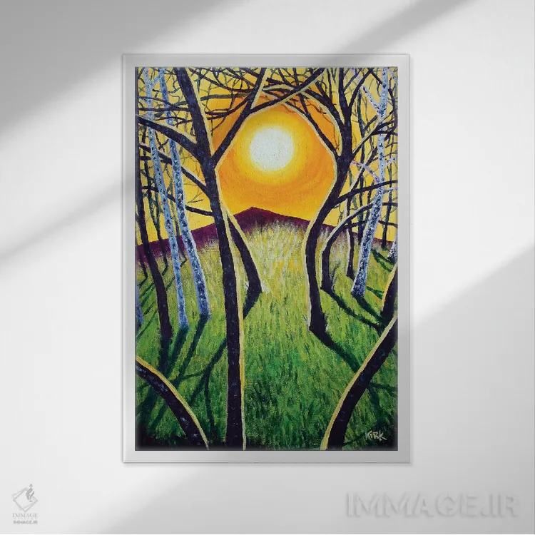 تابلو دکوراتیو طلوع خورشید بر فراز کوهستان اثر جری لی کرک - نمای قابدار سفید