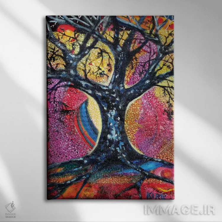 تابلو دکوراتیو درخت در چشم انداز انتزاعی اثر جری لی کرک - نمای روبهرو روی دیوار