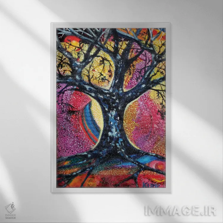 تابلو دکوراتیو درخت در چشم انداز انتزاعی اثر جری لی کرک - نمای قابدار سفید