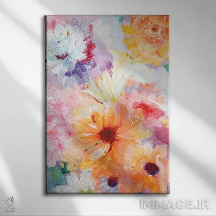 تابلو انتزاعی چیدمان گل ها اثر جیل مارتین - نمای روبهرو روی دیوار