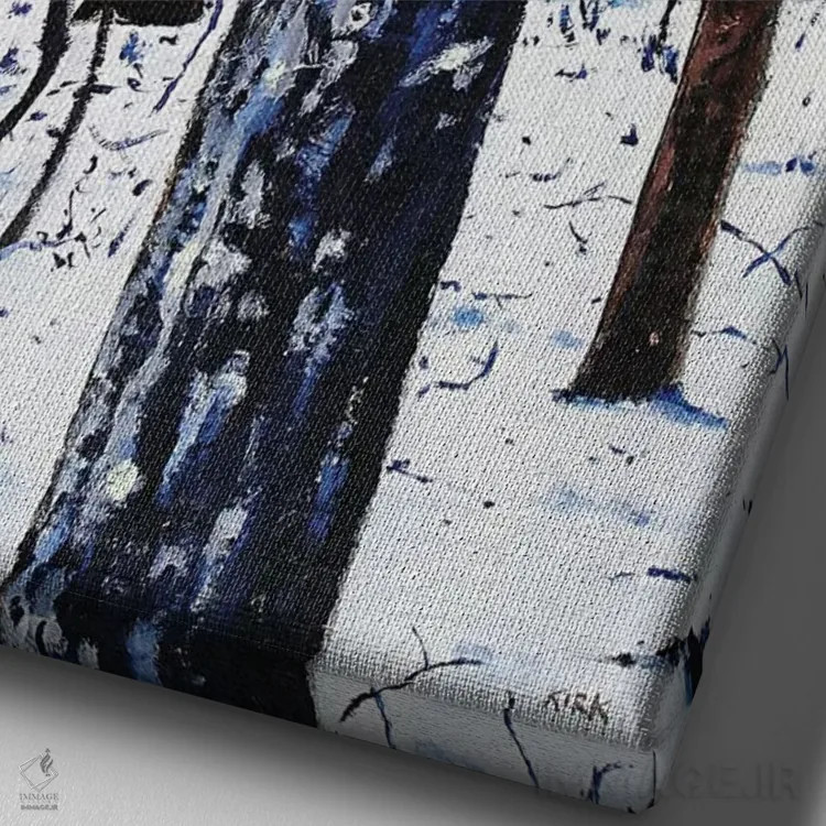 تابلو دکوراتیو جنگل در برف اثر جری لی کرک - نمای نزدیک بافت بوم