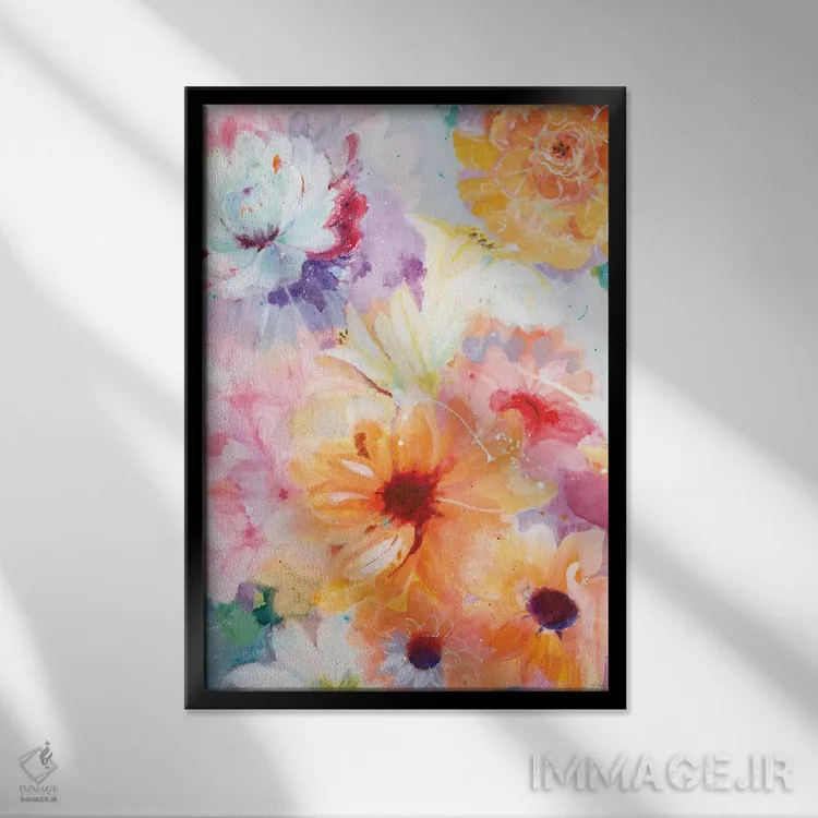 تابلو انتزاعی چیدمان گل ها اثر جیل مارتین - نمای قابدار مشکی