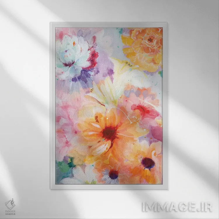 تابلو انتزاعی چیدمان گل ها اثر جیل مارتین - نمای قابدار سفید