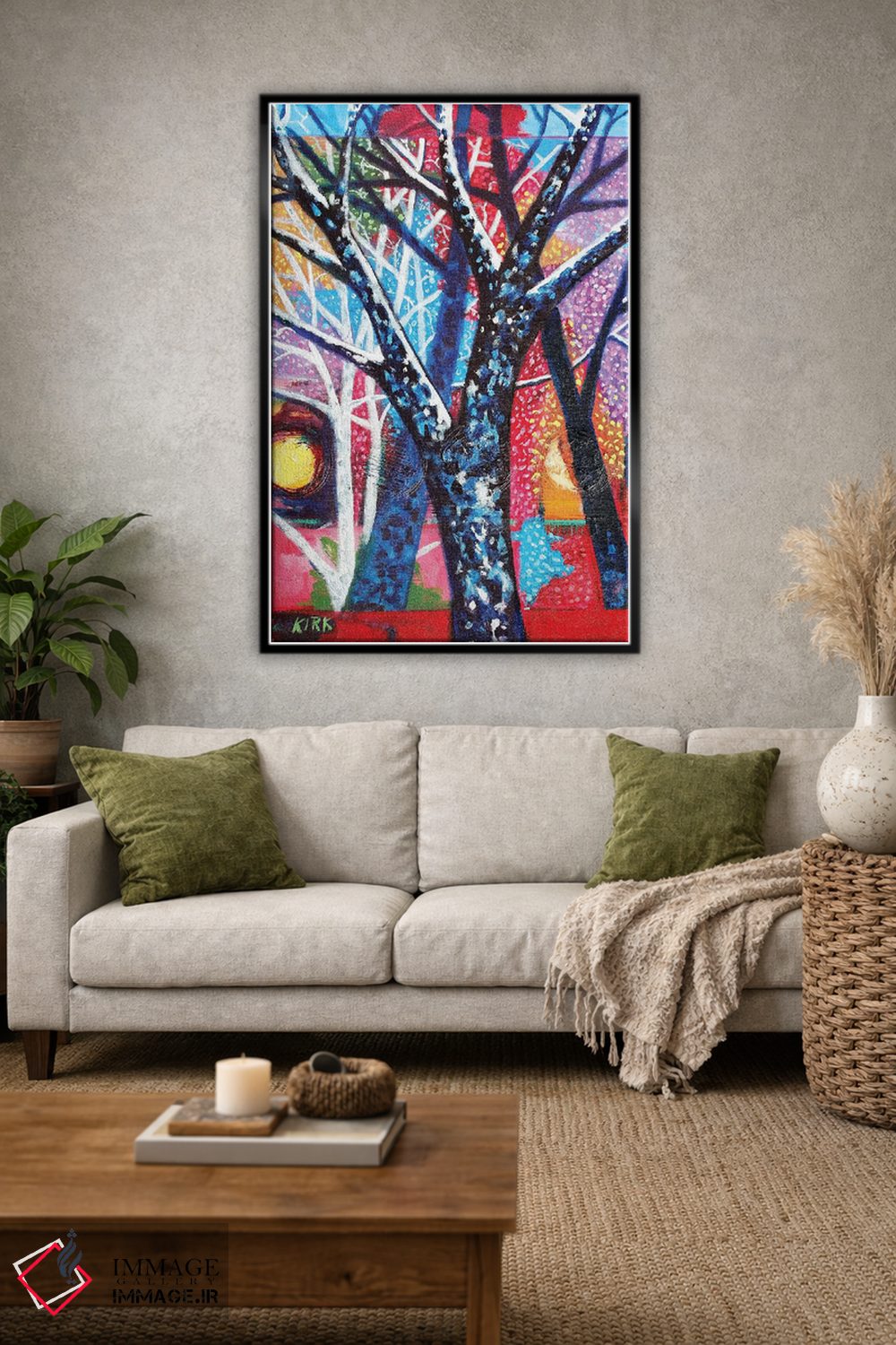 تابلو دکوراتیو درختان در غروب انتزاعی اثر جری لی کرک - D2B