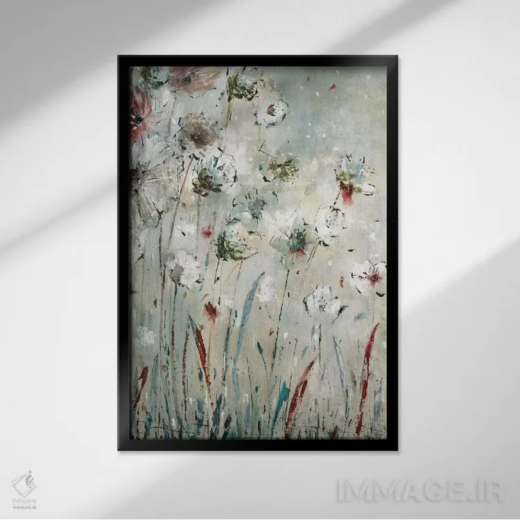 تابلو انتزاعی گل های شبانه اثر جیل مارتین - نمای قابدار مشکی