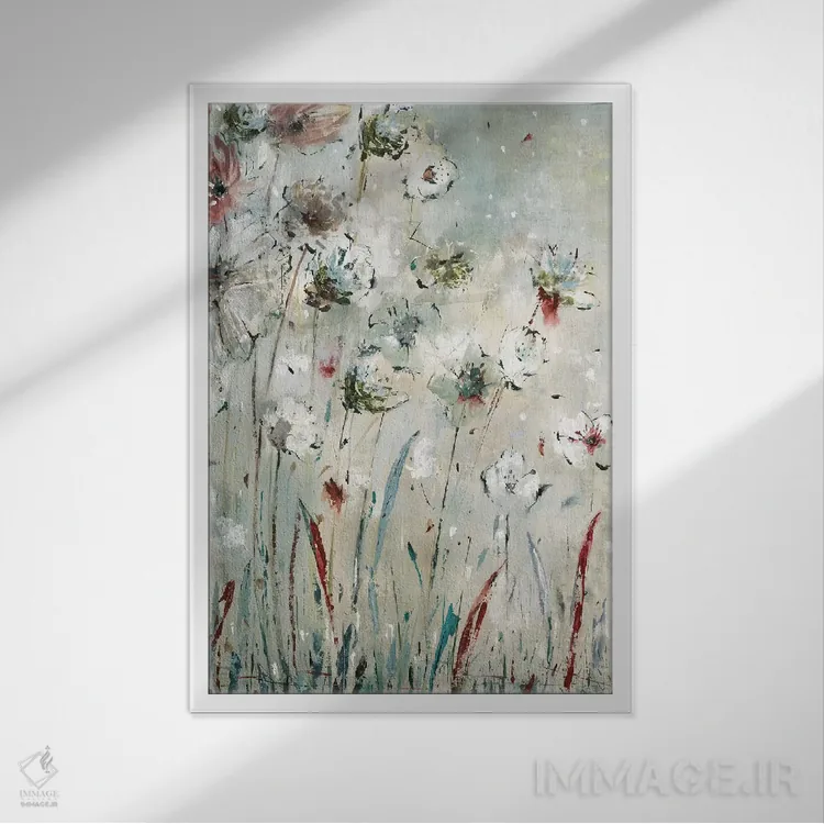 تابلو انتزاعی گل های شبانه اثر جیل مارتین - نمای قابدار سفید