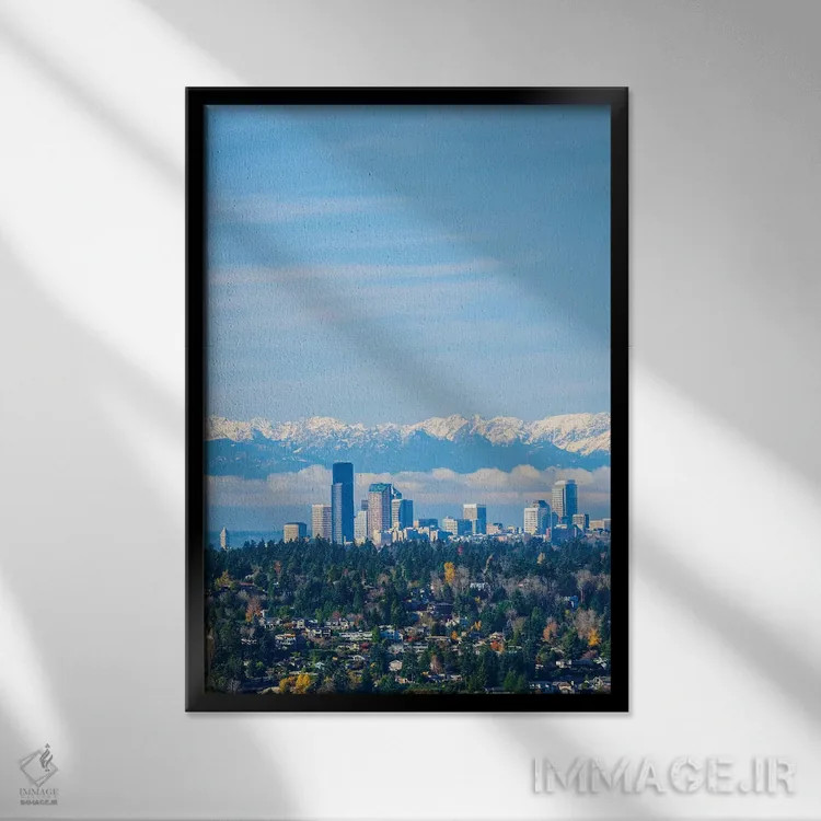 تابلو دکوراتیو Washington State. Seattle skyline and Olympic mountains,آمر… اثر مریل ایماجز - نمای قابدار مشکی