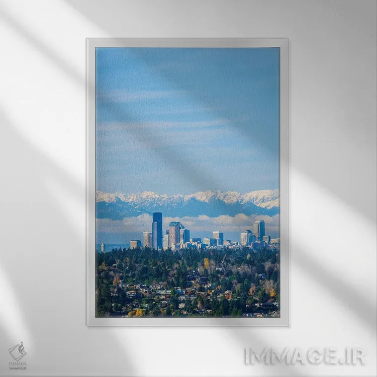 تابلو دکوراتیو Washington State. Seattle skyline and Olympic mountains,آمر… اثر مریل ایماجز - نمای قابدار سفید