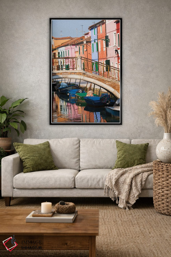 تابلو دکوراتیو Burano. Reflection of colorful houses in canal.,ایتالیا، بو… اثر مریل ایماجز - D1B