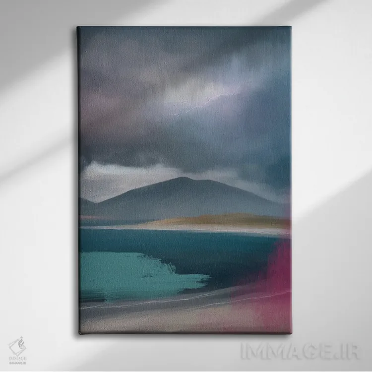 تابلو انتزاعی طوفان ورودی آکوآ اثر جولیانا لوومر - نمای روبهرو روی دیوار