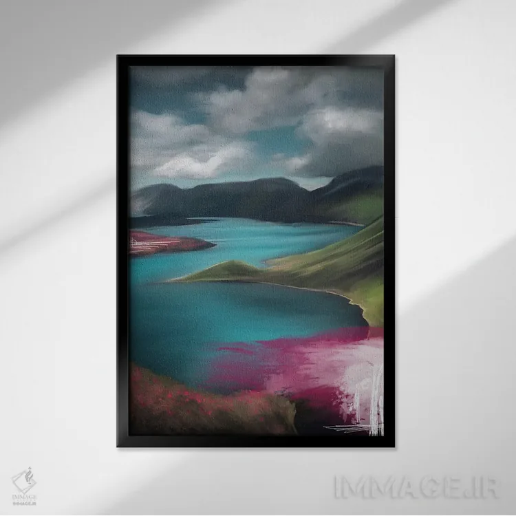 تابلو دکوراتیو نمای ساحلی صورتی اثر جولیانا لوومر - نمای قابدار مشکی