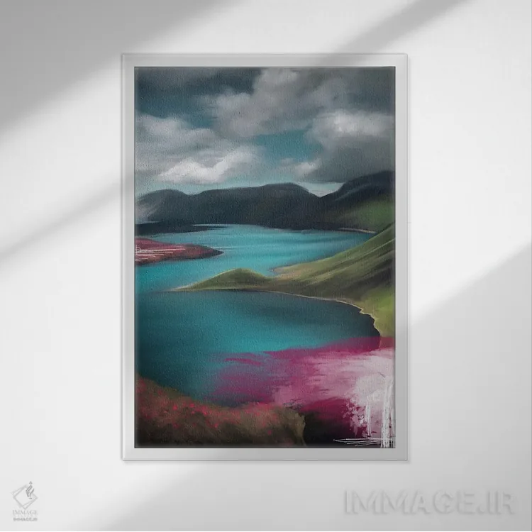 تابلو دکوراتیو نمای ساحلی صورتی اثر جولیانا لوومر - نمای قابدار سفید