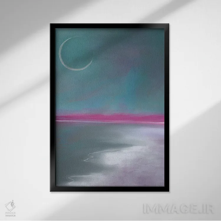 تابلو دکوراتیو طلوع ماه صورتی اثر جولیانا لوومر - نمای قابدار مشکی