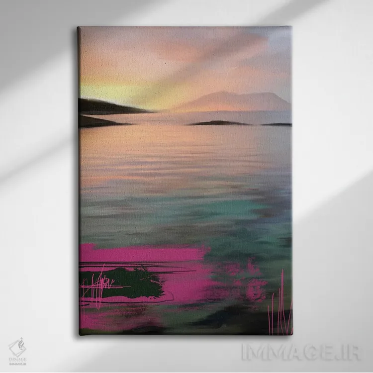 تابلو مدرن طلوع آفتاب لوفوتن صورتی اثر جولیانا لوومر - نمای روبهرو روی دیوار