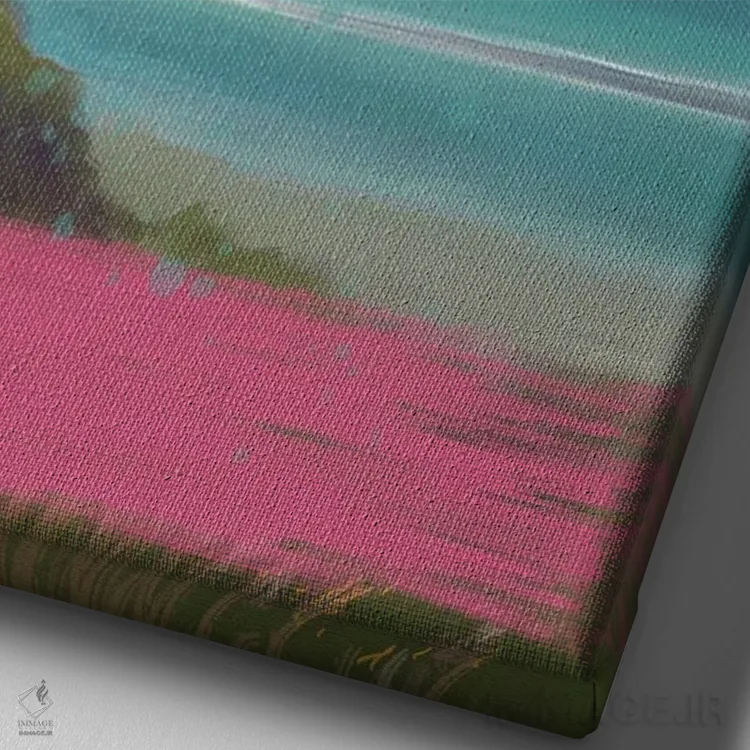 تابلو انتزاعی طوفان جزیره گل صورتی اثر جولیانا لوومر - نمای نزدیک بافت بوم