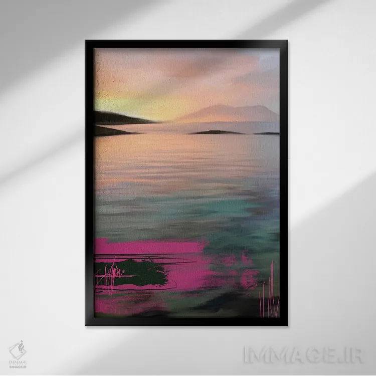 تابلو مدرن طلوع آفتاب لوفوتن صورتی اثر جولیانا لوومر - نمای قابدار مشکی