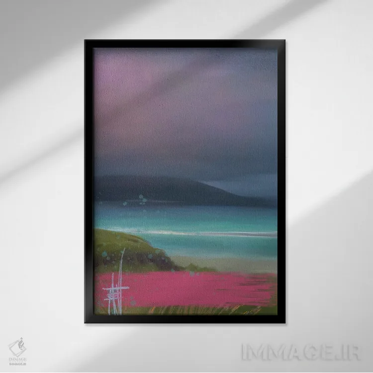 تابلو انتزاعی طوفان جزیره گل صورتی اثر جولیانا لوومر - نمای قابدار مشکی