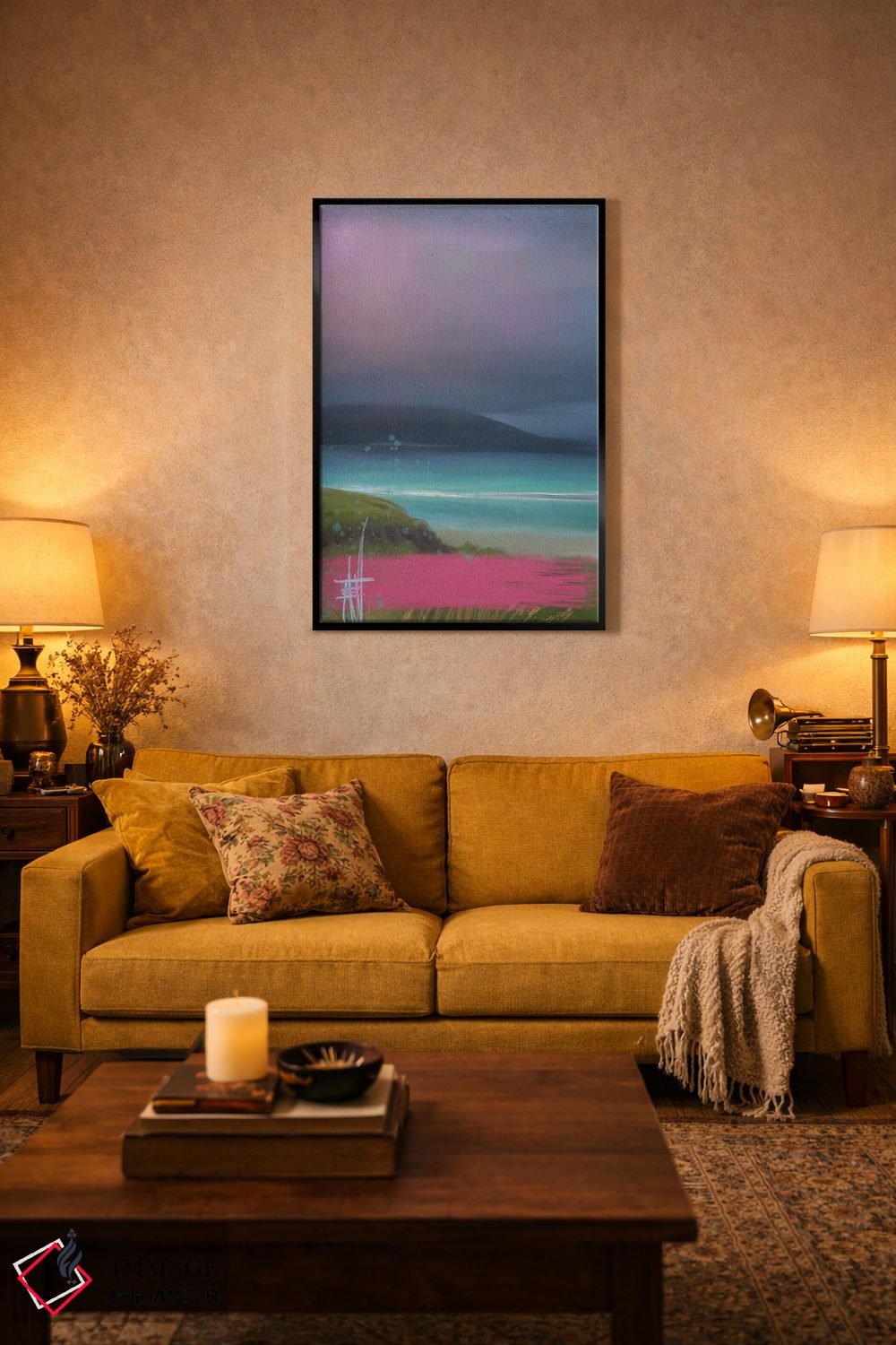 تابلو انتزاعی طوفان جزیره گل صورتی اثر جولیانا لوومر - D4B