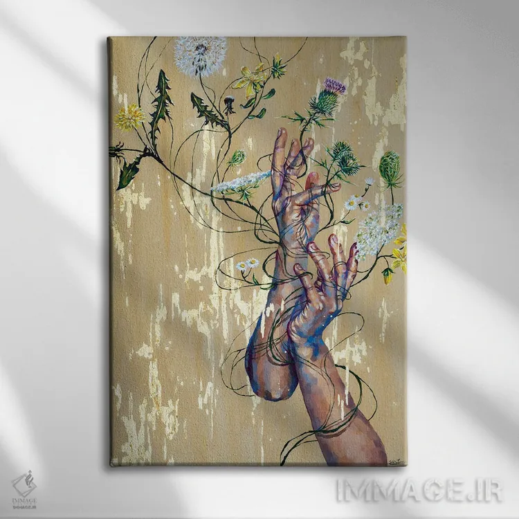 تابلو دکوراتیو علف های هرز اثر جکی لیو - نمای روبهرو روی دیوار