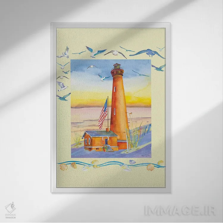 تابلو دکوراتیو فانوس دریایی کوریتاک یک اثر جو لینچ - نمای قابدار سفید