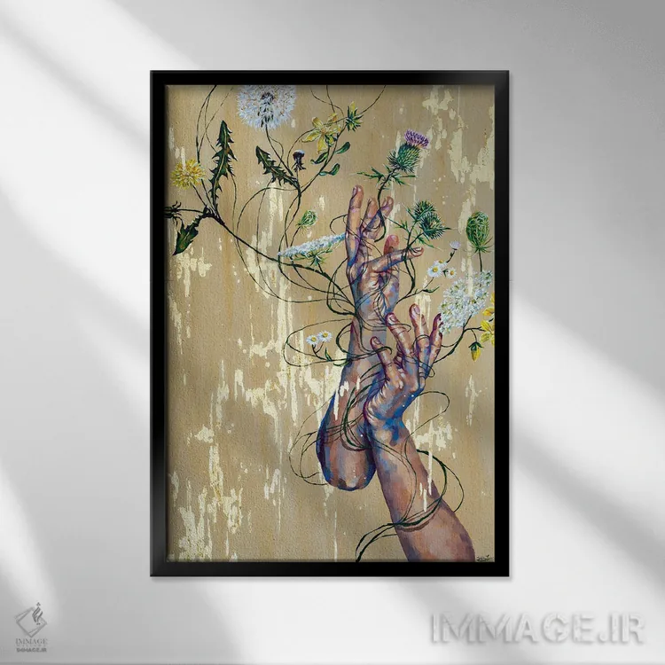 تابلو دکوراتیو علف های هرز اثر جکی لیو - نمای قابدار مشکی