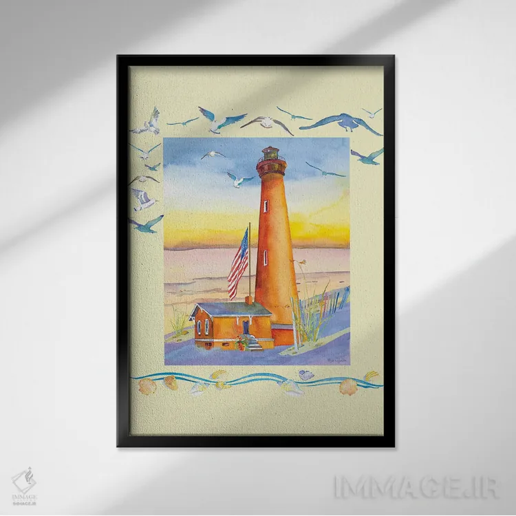 تابلو دکوراتیو فانوس دریایی کوریتاک یک اثر جو لینچ - نمای قابدار مشکی