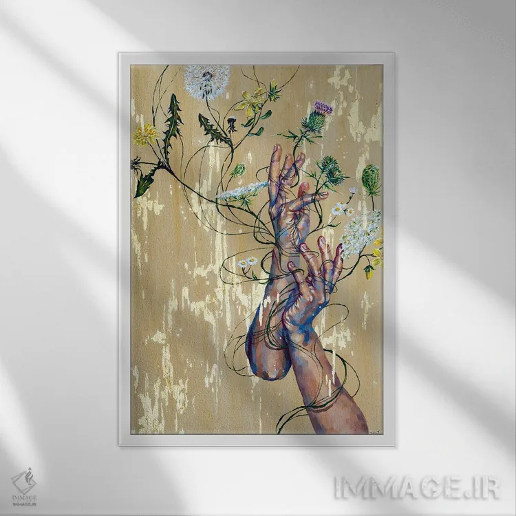 تابلو دکوراتیو علف های هرز اثر جکی لیو - نمای قابدار سفید