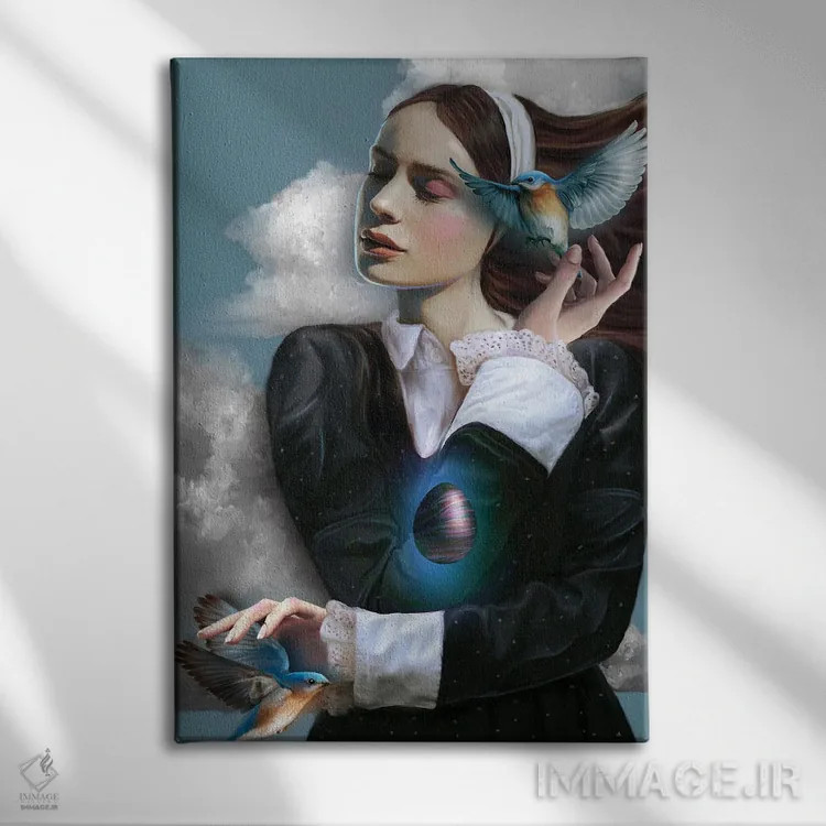 تابلو دکوراتیو مرغ آبی اثر جولیانا لوومر - نمای روبهرو روی دیوار