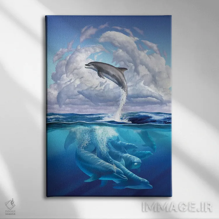 تابلو دکوراتیو سمفونی دلفینی اثر جری لوفارو - نمای روبهرو روی دیوار