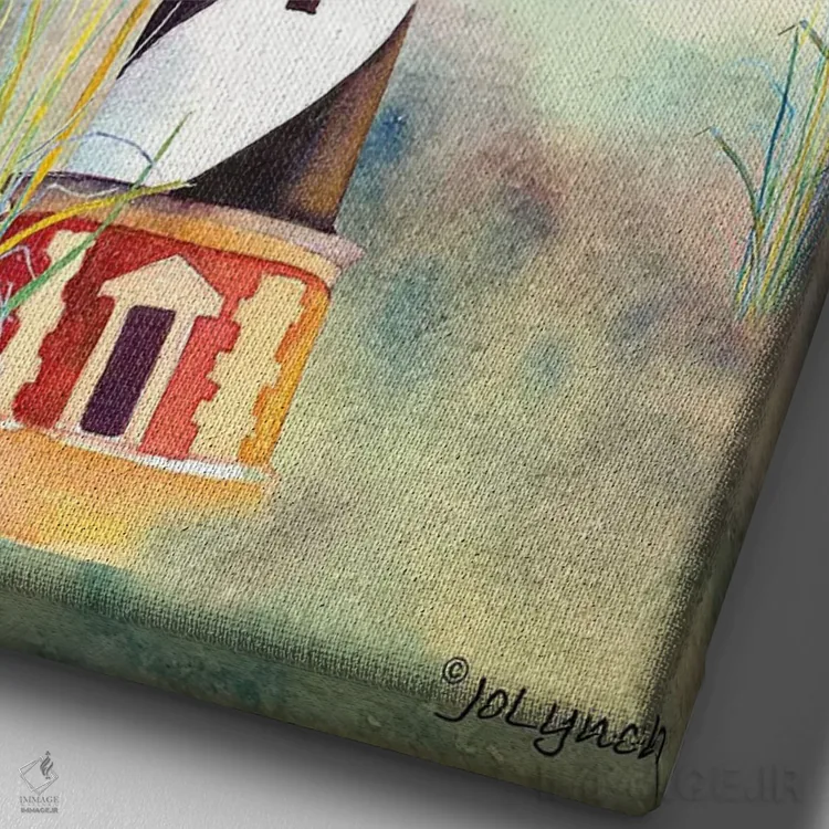 تابلو دکوراتیو فانوس دریایی کیپ هترس دو اثر جو لینچ - نمای نزدیک بافت بوم