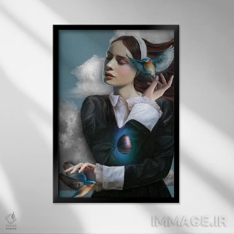 تابلو دکوراتیو مرغ آبی اثر جولیانا لوومر - نمای قابدار مشکی