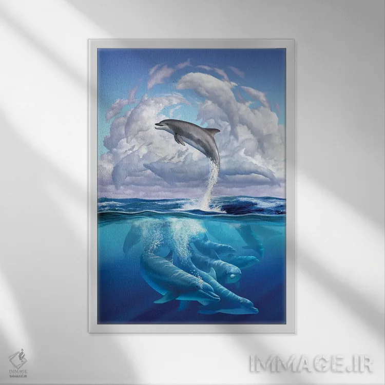 تابلو دکوراتیو سمفونی دلفینی اثر جری لوفارو - نمای قابدار سفید