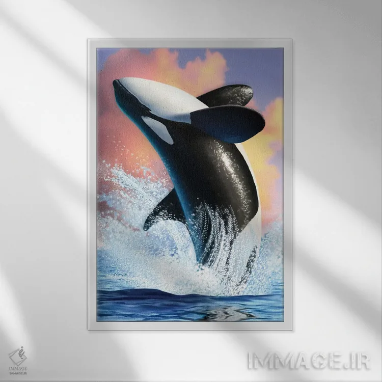 تابلو دکوراتیو نهنگ قاتل یک اثر جری لوفارو - نمای قابدار سفید