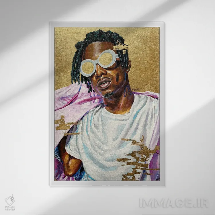 تابلو دکوراتیو پلی بوی کارتی اثر جکی لیو - نمای قابدار سفید