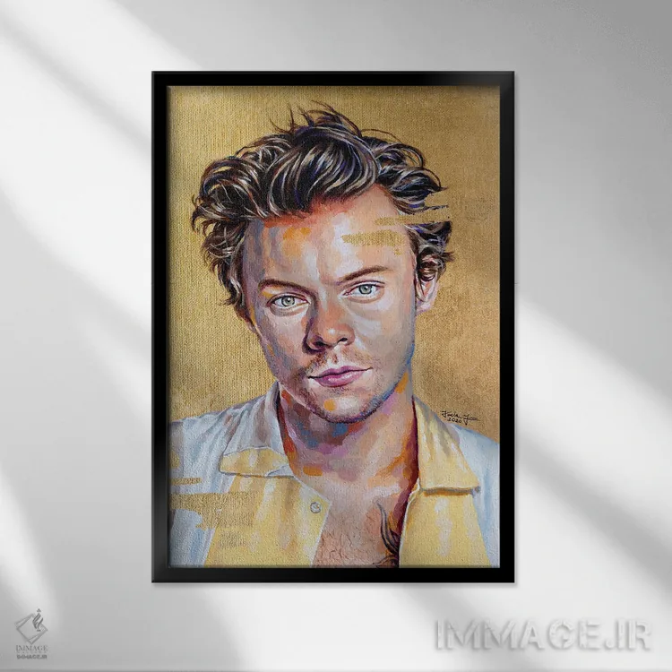 تابلو دکوراتیو هری استایلز اثر جکی لیو - نمای قابدار مشکی